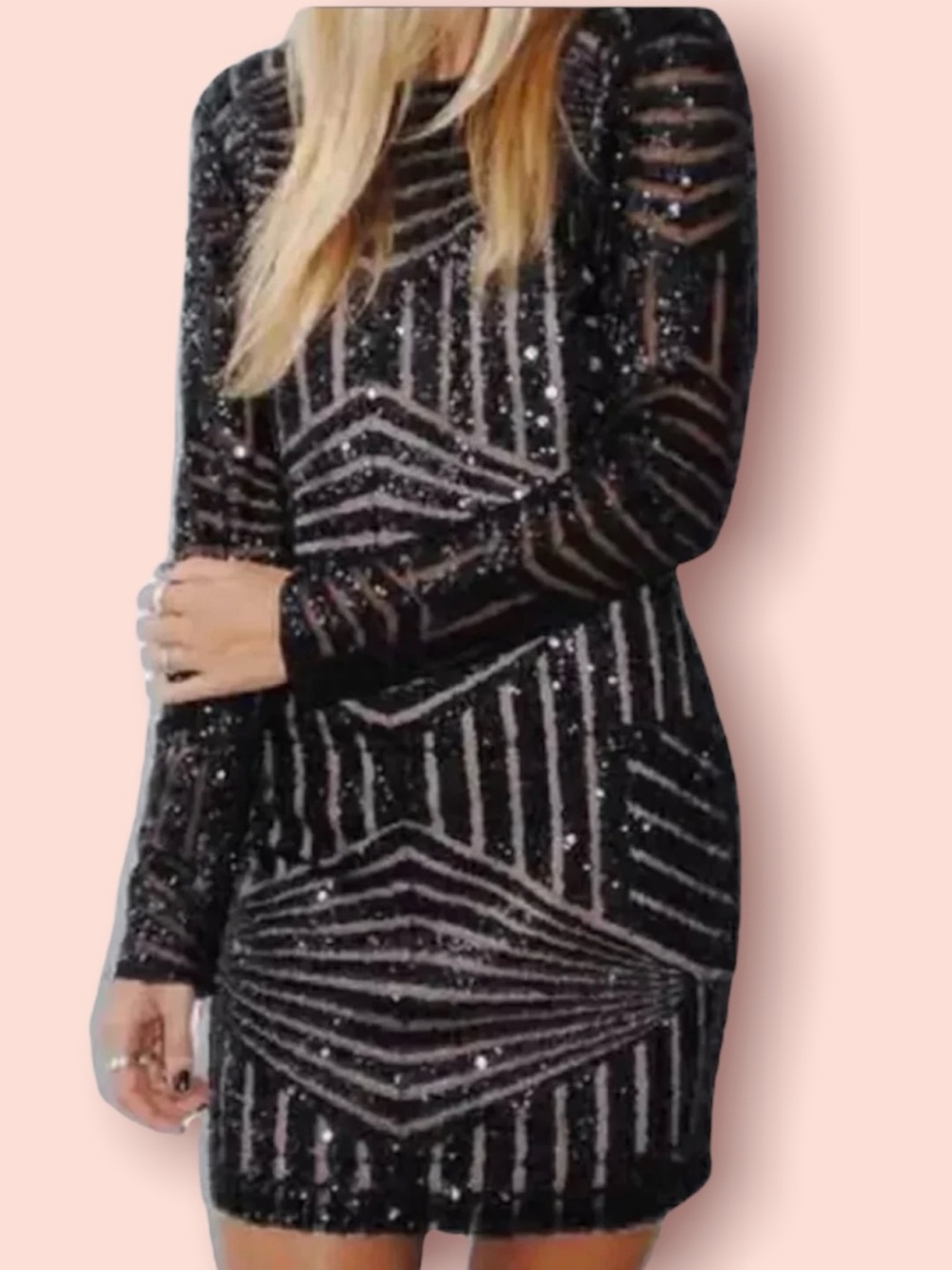 Black Sequin Long-Sleeve Sheath Dress